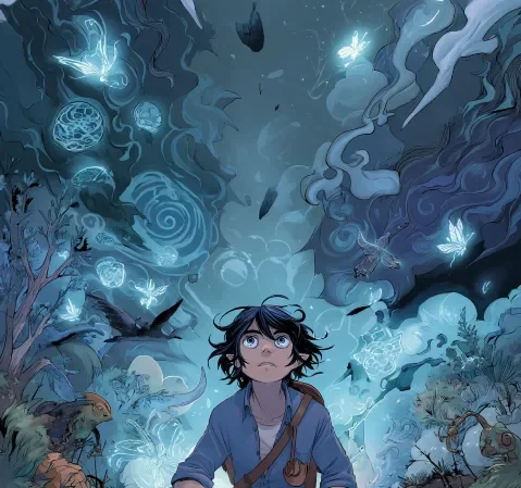 《星轨旅人》封面：少年与飞船在星云中穿行